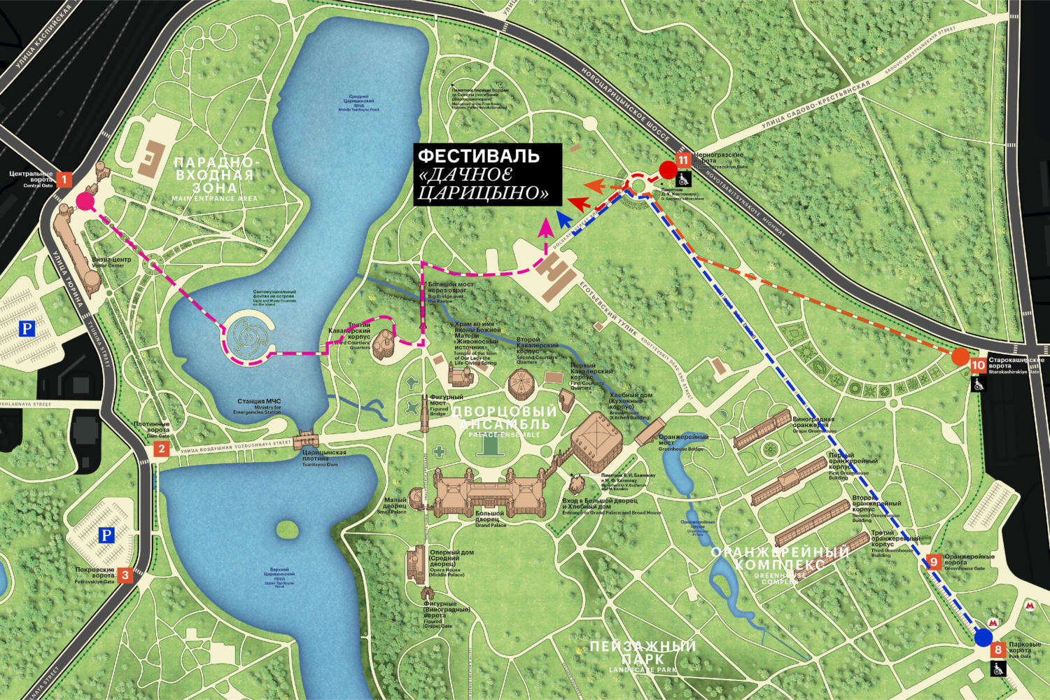 Карта парка Царицыно. План-схема усадьбы Царицыно